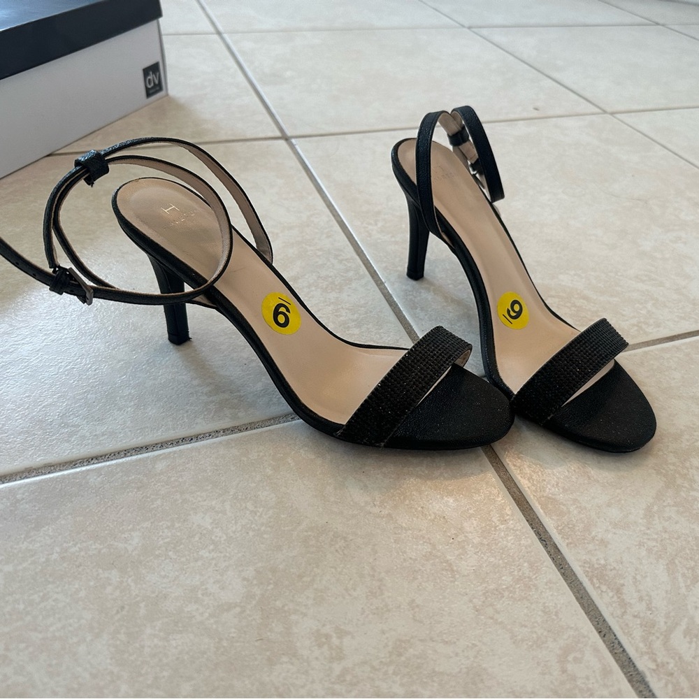 H Halston Strappy Black Heels with shimmer - 9 - EUC